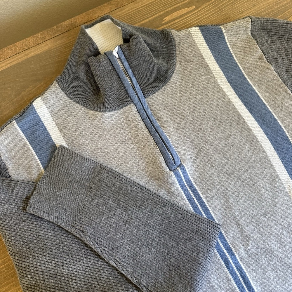 Paul Jones Men's Medium Stripe 1/4 Quarter Zip Pullover Knit Sweater